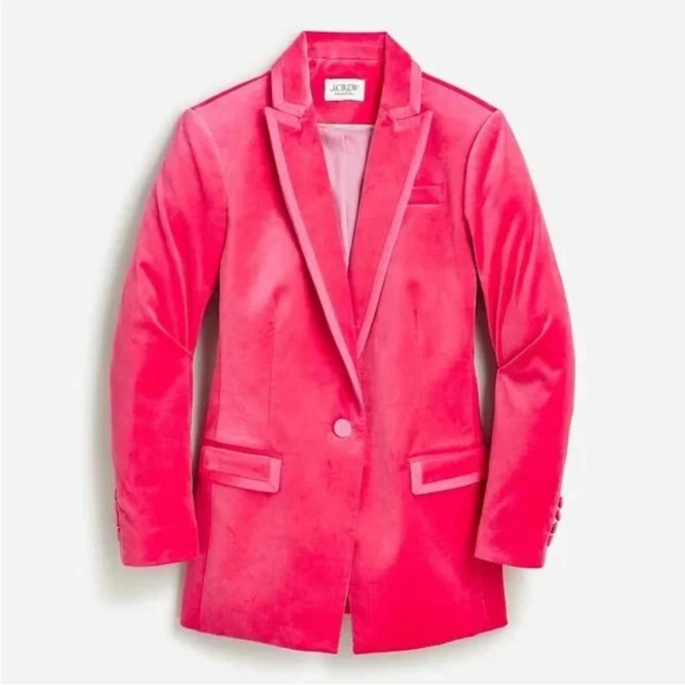 J. Crew Collection Willa blazer in tipped stretch velvet in Dragon Fruit.